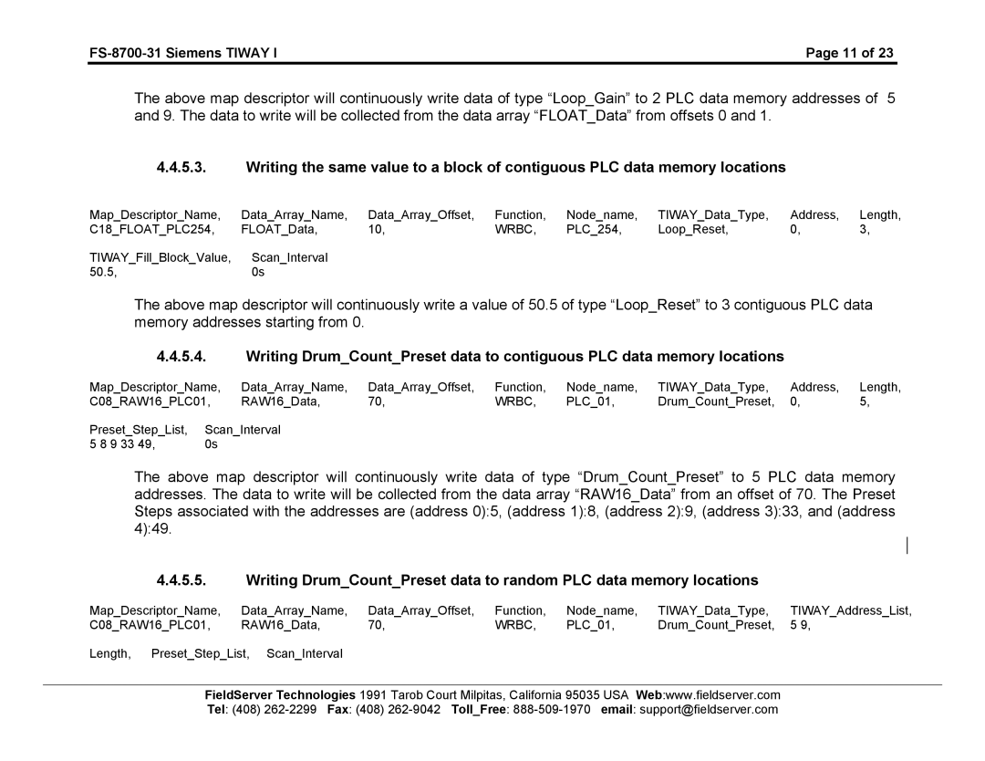 FieldServer FS-8700-31 instruction manual C18FLOATPLC254 