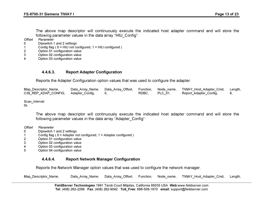 FieldServer FS-8700-31 instruction manual Report Adapter Configuration, Report Network Manager Configuration 