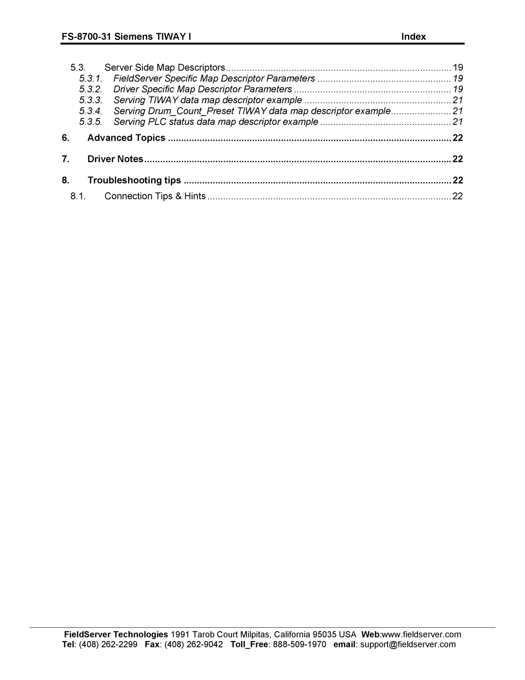 FieldServer FS-8700-31 instruction manual Advanced Topics Driver Notes Troubleshooting tips 