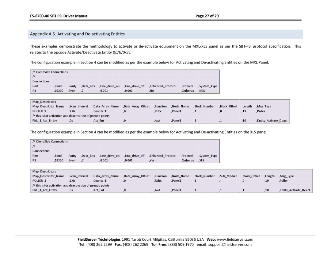 FieldServer FS-8700-40 instruction manual Appendix A.5. Activating and De-activating Entities, Mxl 