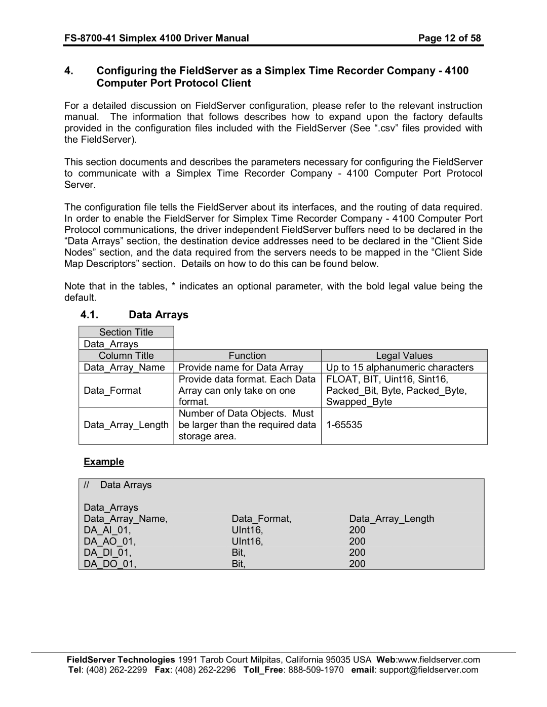 FieldServer FS-8700-41 instruction manual Data Arrays 