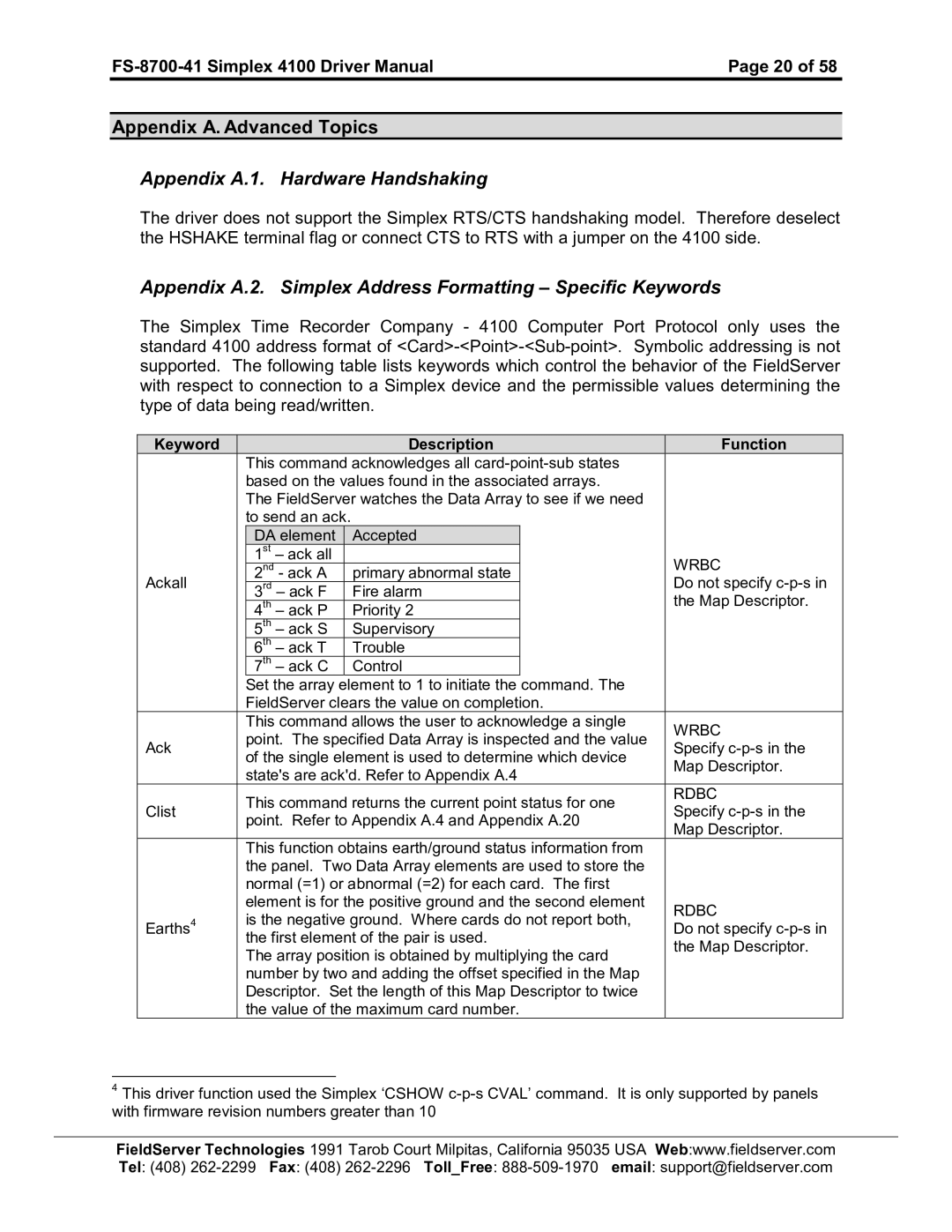 FieldServer FS-8700-41 instruction manual Appendix A.2. Simplex Address Formatting Specific Keywords, Wrbc 