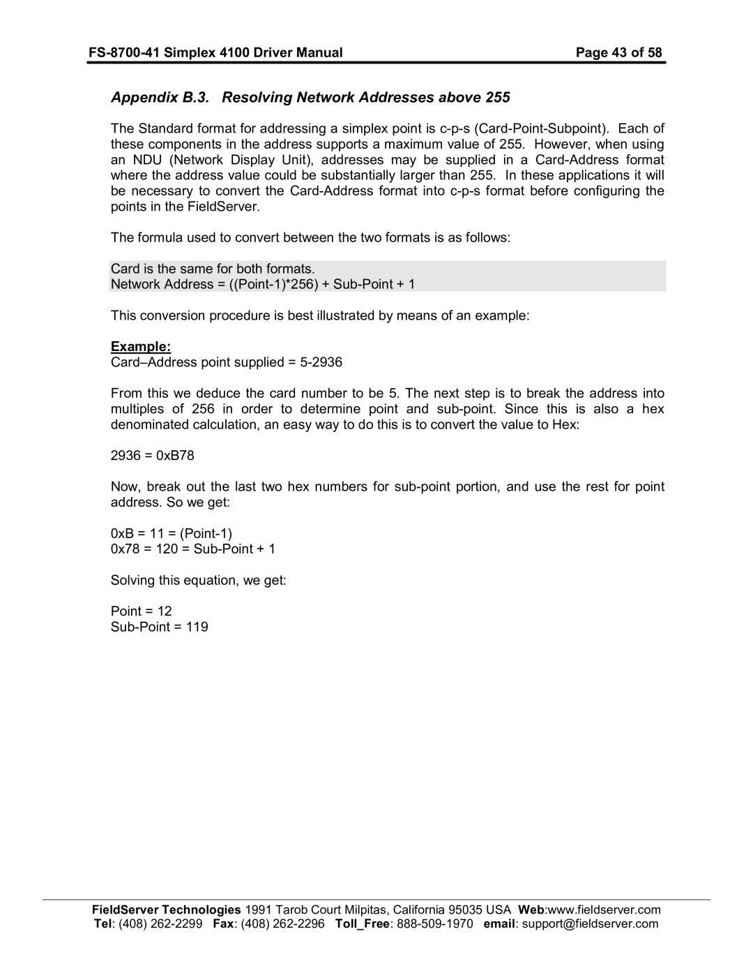 FieldServer FS-8700-41 instruction manual Appendix B.3. Resolving Network Addresses above 