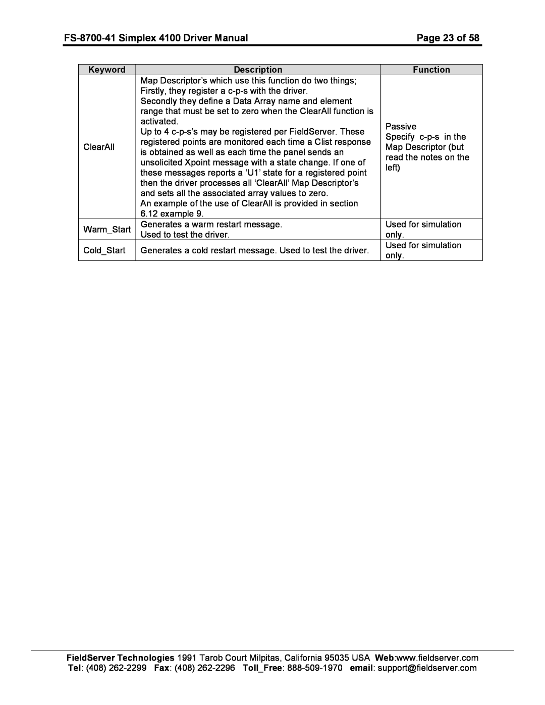 FieldServer instruction manual FS-8700-41 Simplex 4100 Driver Manual, Page 23 of 