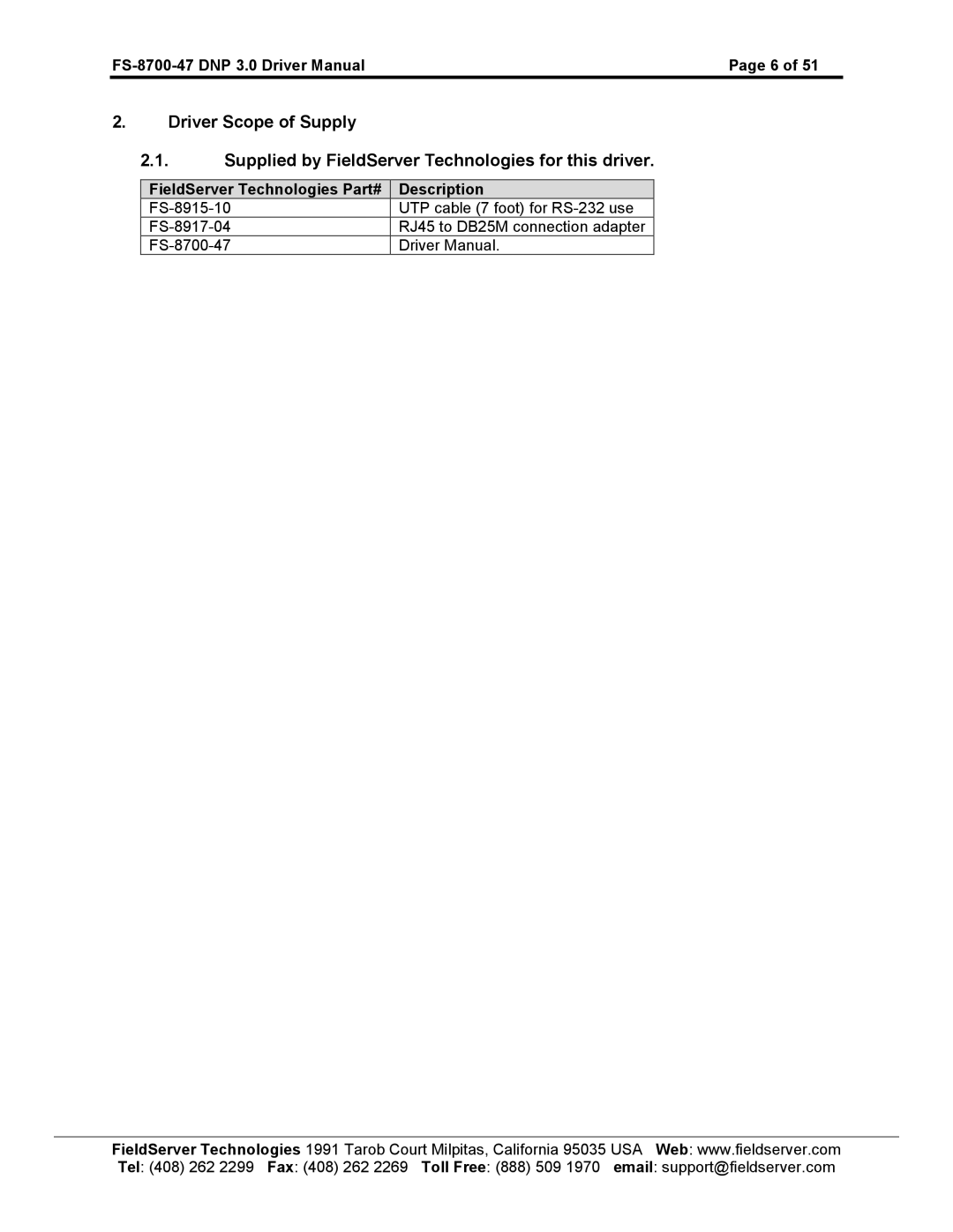 FieldServer instruction manual FS-8700-47 DNP 3.0 Driver Manual 