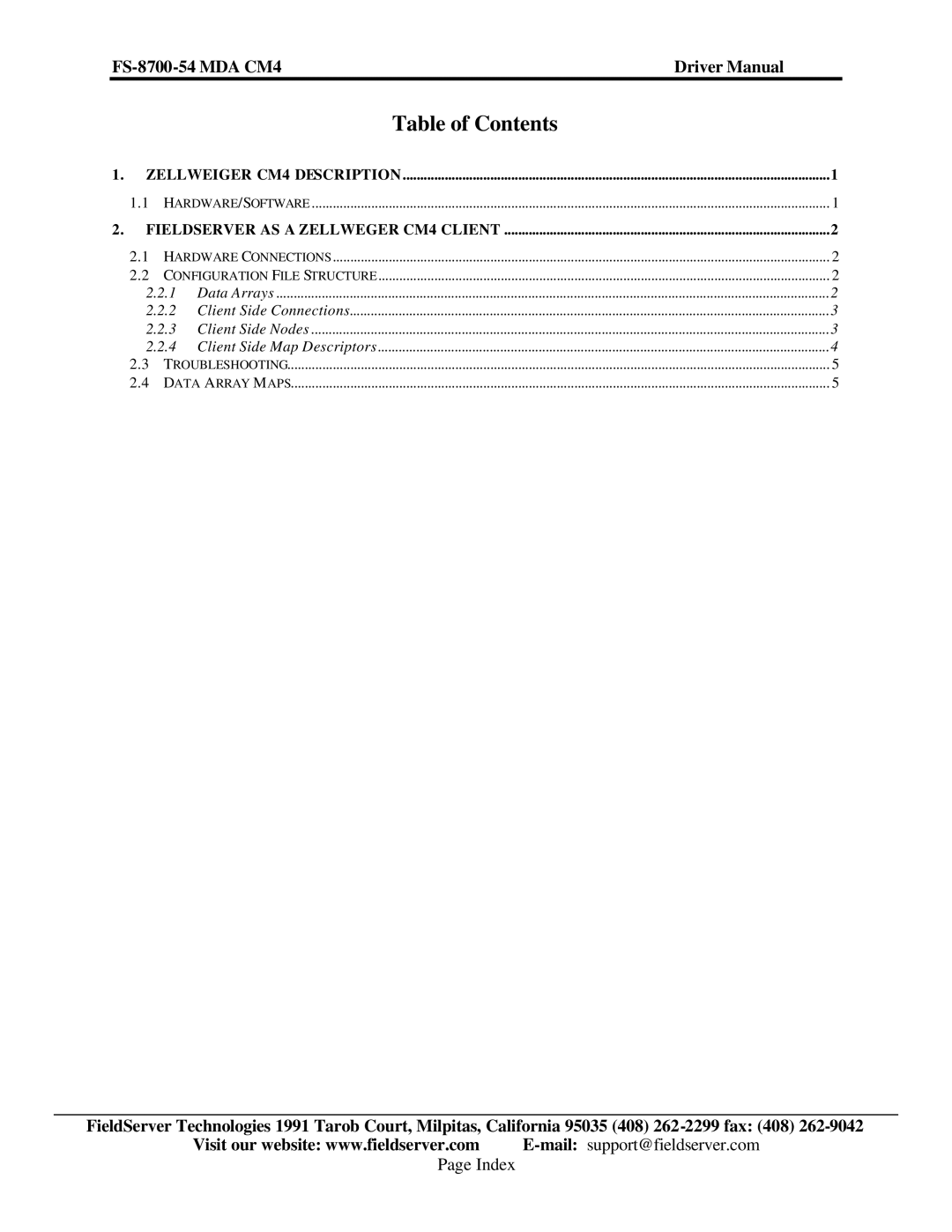 FieldServer FS-8700-54 instruction manual Table of Contents 