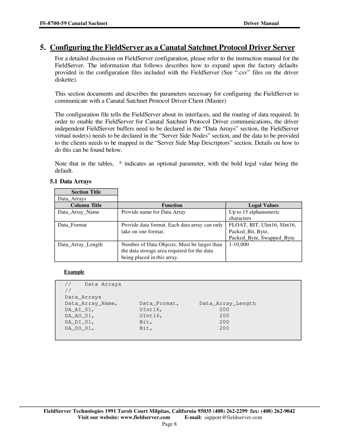 FieldServer FS-8700-59 instruction manual Data Arrays 