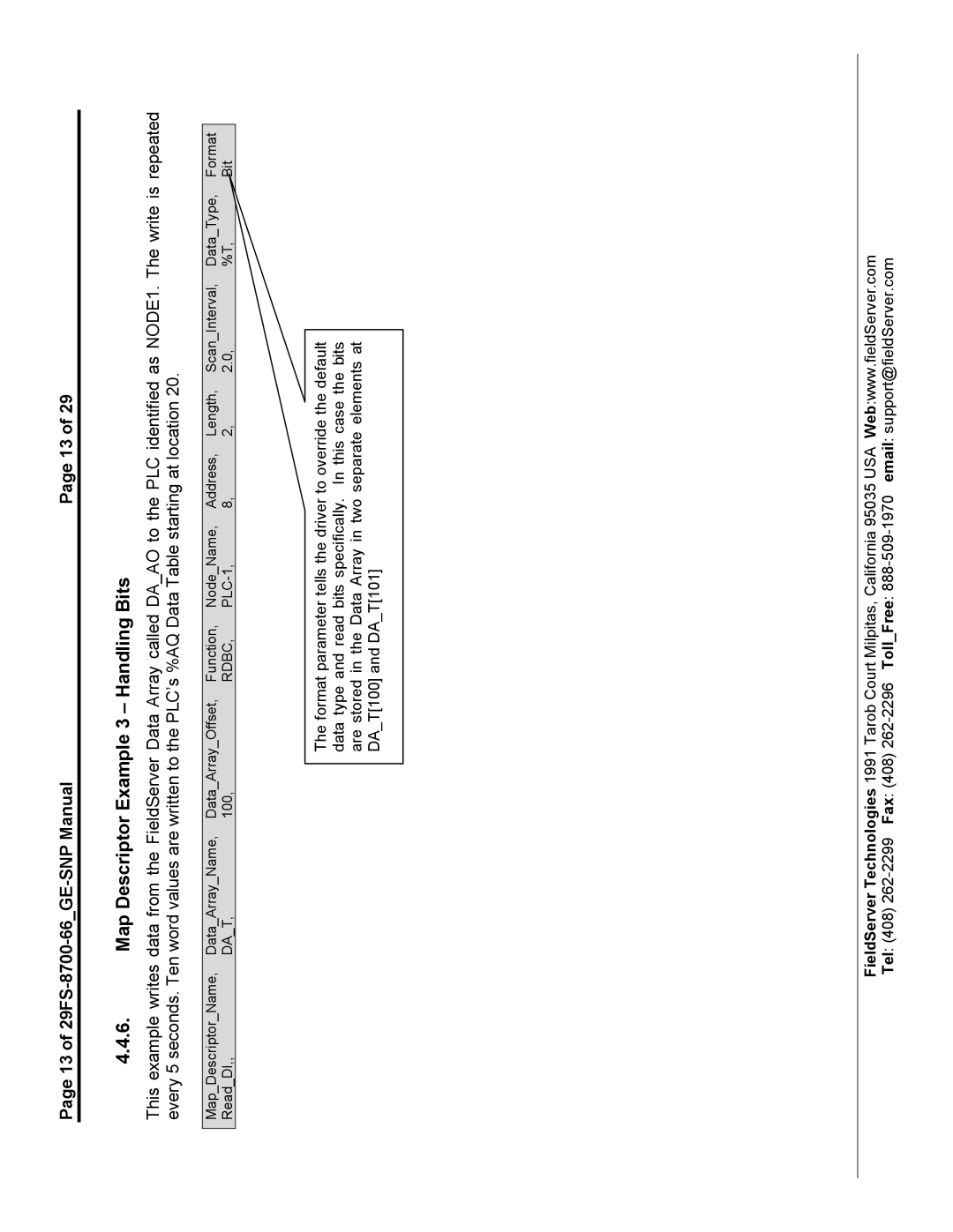 FieldServer instruction manual Map Descriptor Example 3 Handling Bits, 13 of 29FS-8700-66GE-SNP Manual 