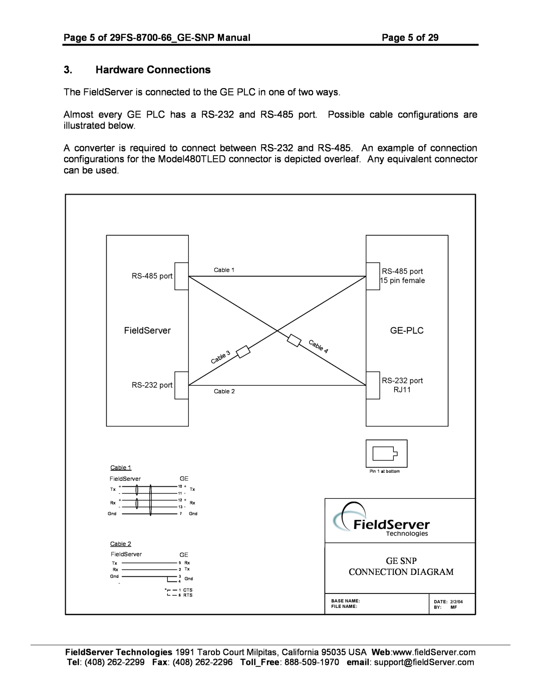 FieldServer FS-8700-66 instruction manual Hardware Connections 
