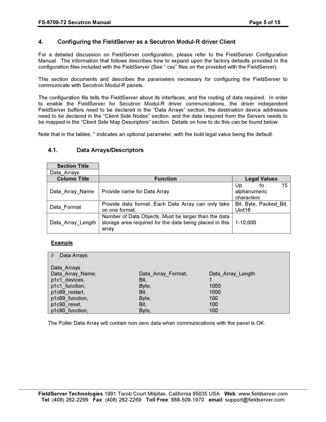 FieldServer FS-8700-72 instruction manual Data Arrays/Descriptors 