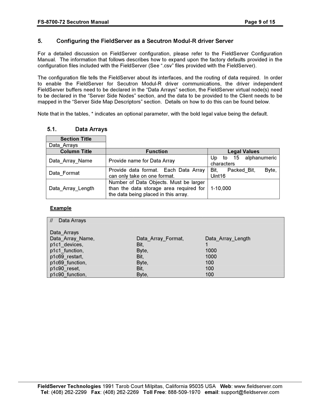 FieldServer FS-8700-72 instruction manual Data Arrays 