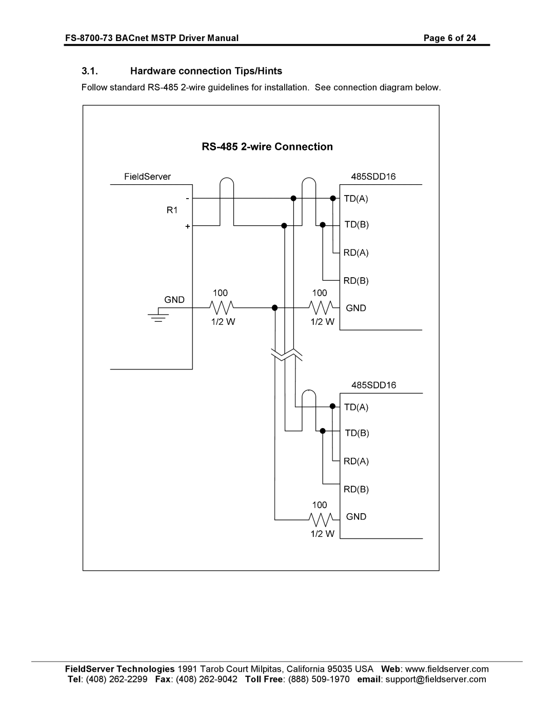 FieldServer FS-8700-73 instruction manual Hardware connection Tips/Hints 