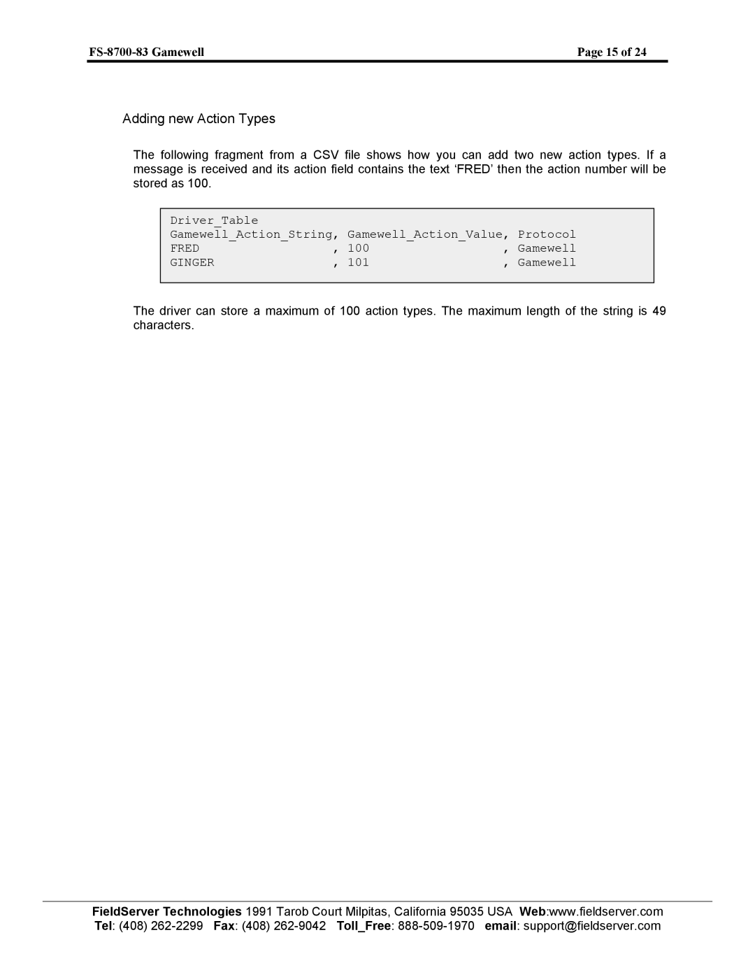 FieldServer FS-8700-83 instruction manual Adding new Action Types 