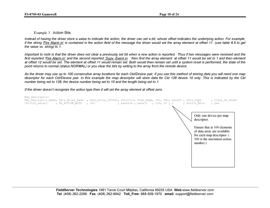 FieldServer FS-8700-83 instruction manual Example 3 Action Bits 