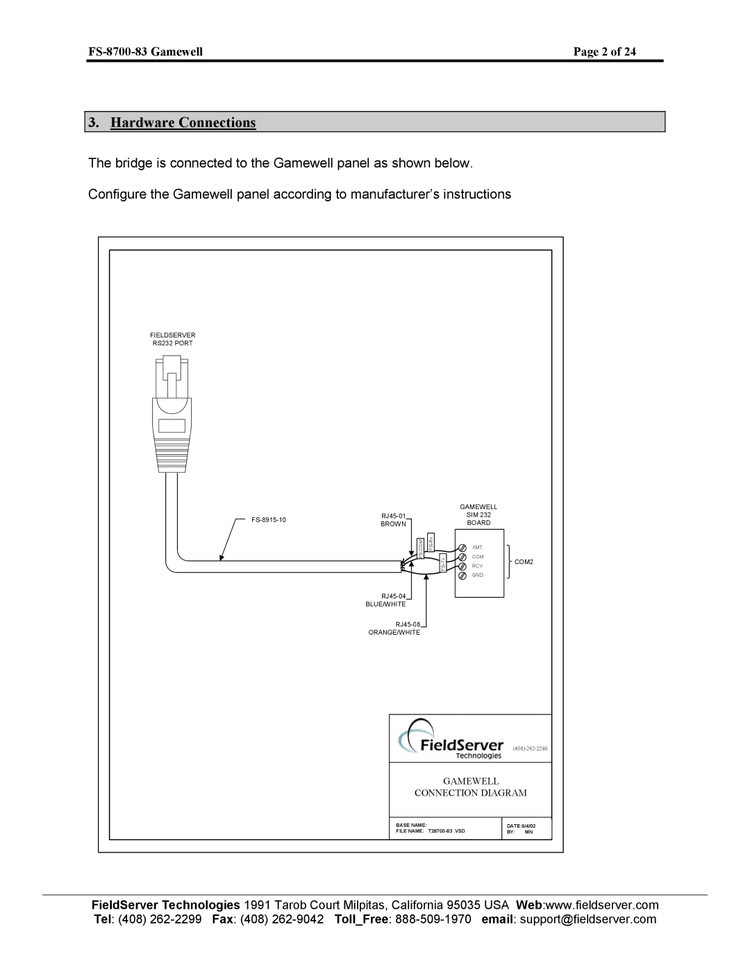 FieldServer FS-8700-83 instruction manual Hardware Connections 