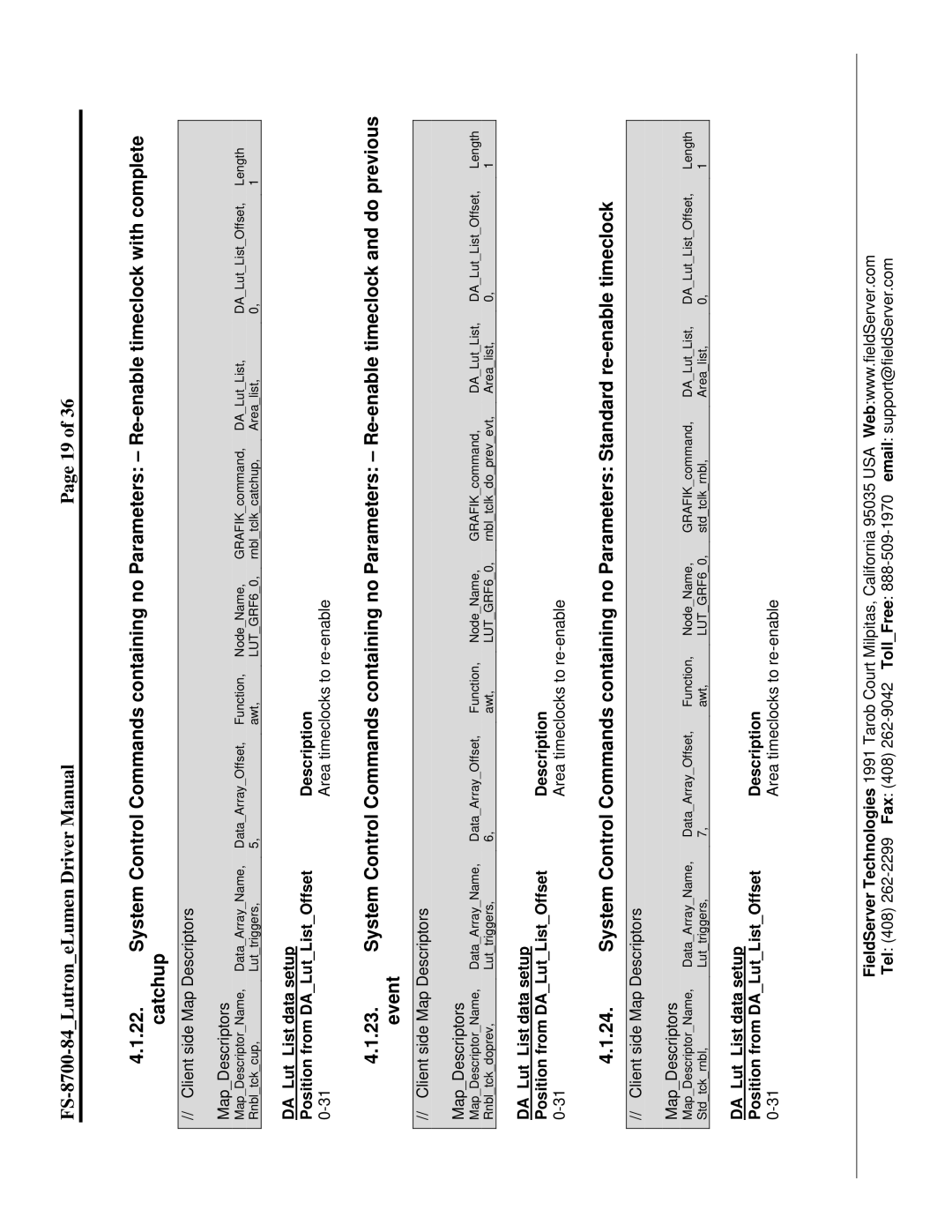 FieldServer FS-8700-84 instruction manual Area timeclocks to re-enable 