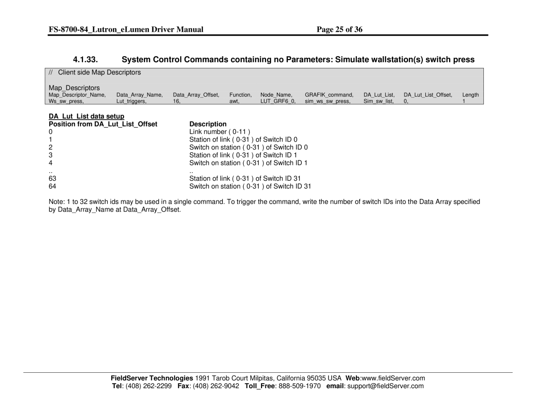 FieldServer FS-8700-84 instruction manual Link number 