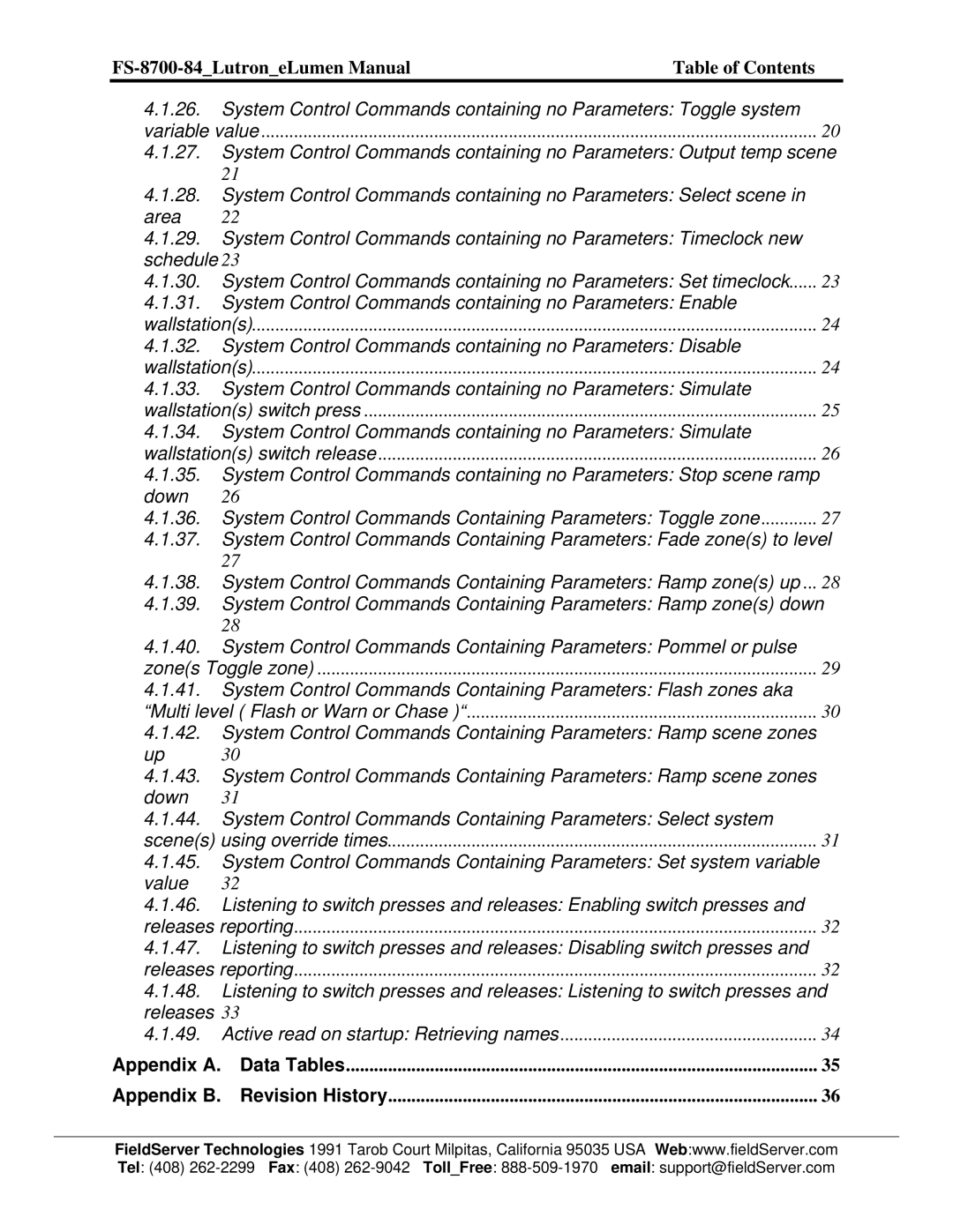 FieldServer FS-8700-84 instruction manual Appendix a, Appendix B 