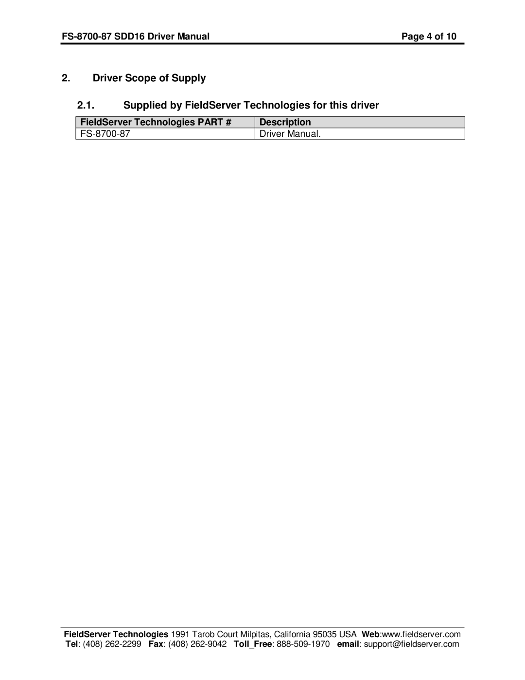 FieldServer FS-8700-87 instruction manual FieldServer Technologies Description 