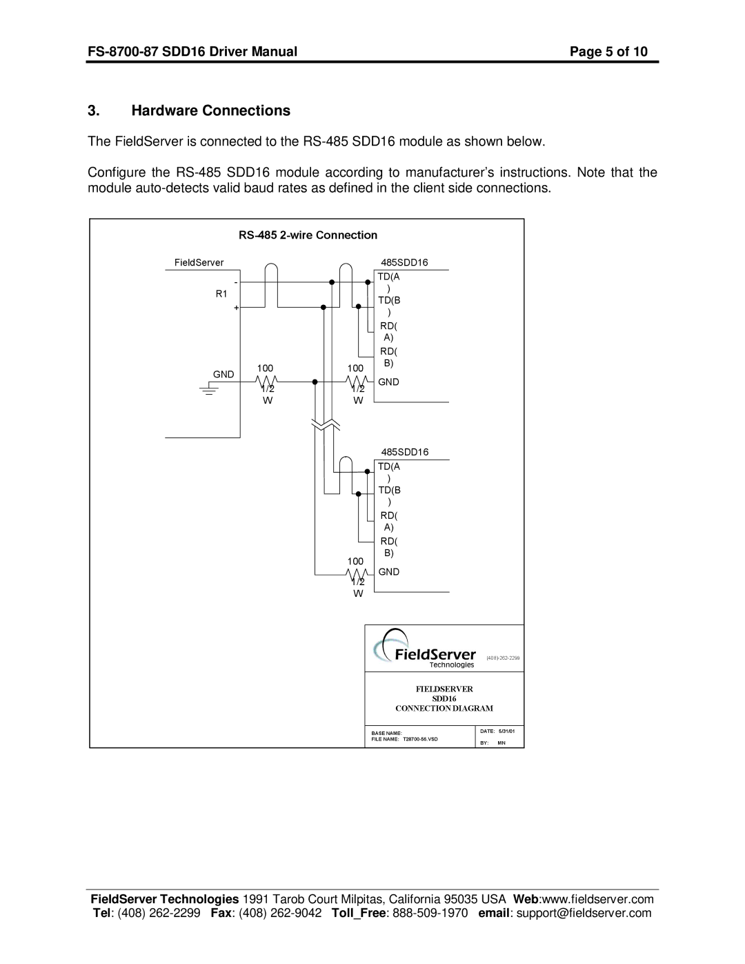 FieldServer FS-8700-87 instruction manual Hardware Connections 