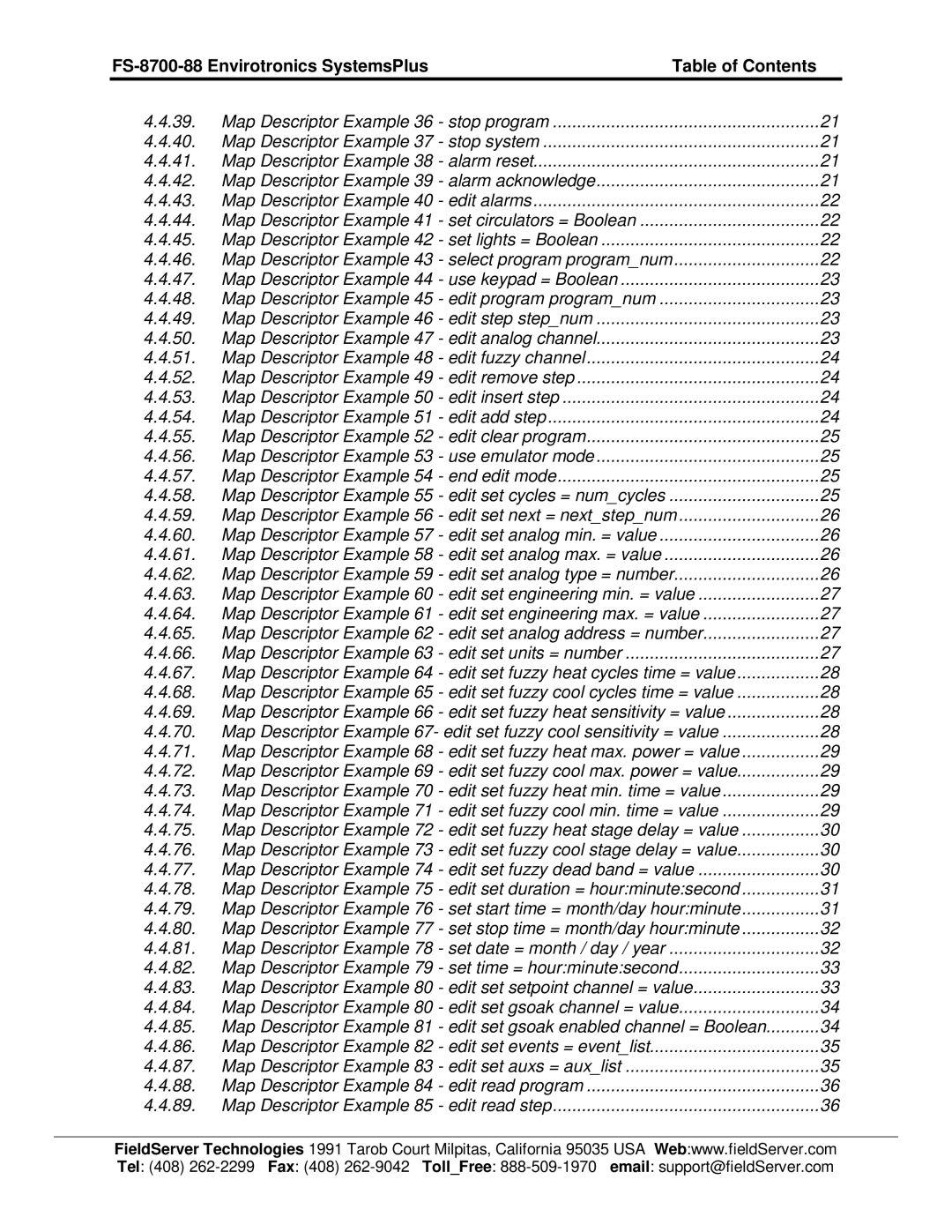 FieldServer instruction manual FS-8700-88 Envirotronics SystemsPlus Table of Contents 