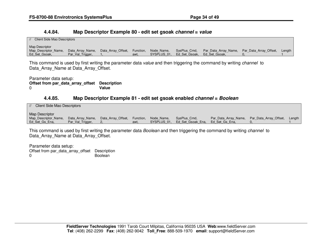 FieldServer FS-8700-88 instruction manual Map Descriptor Example 80 edit set gsoak channel = value 