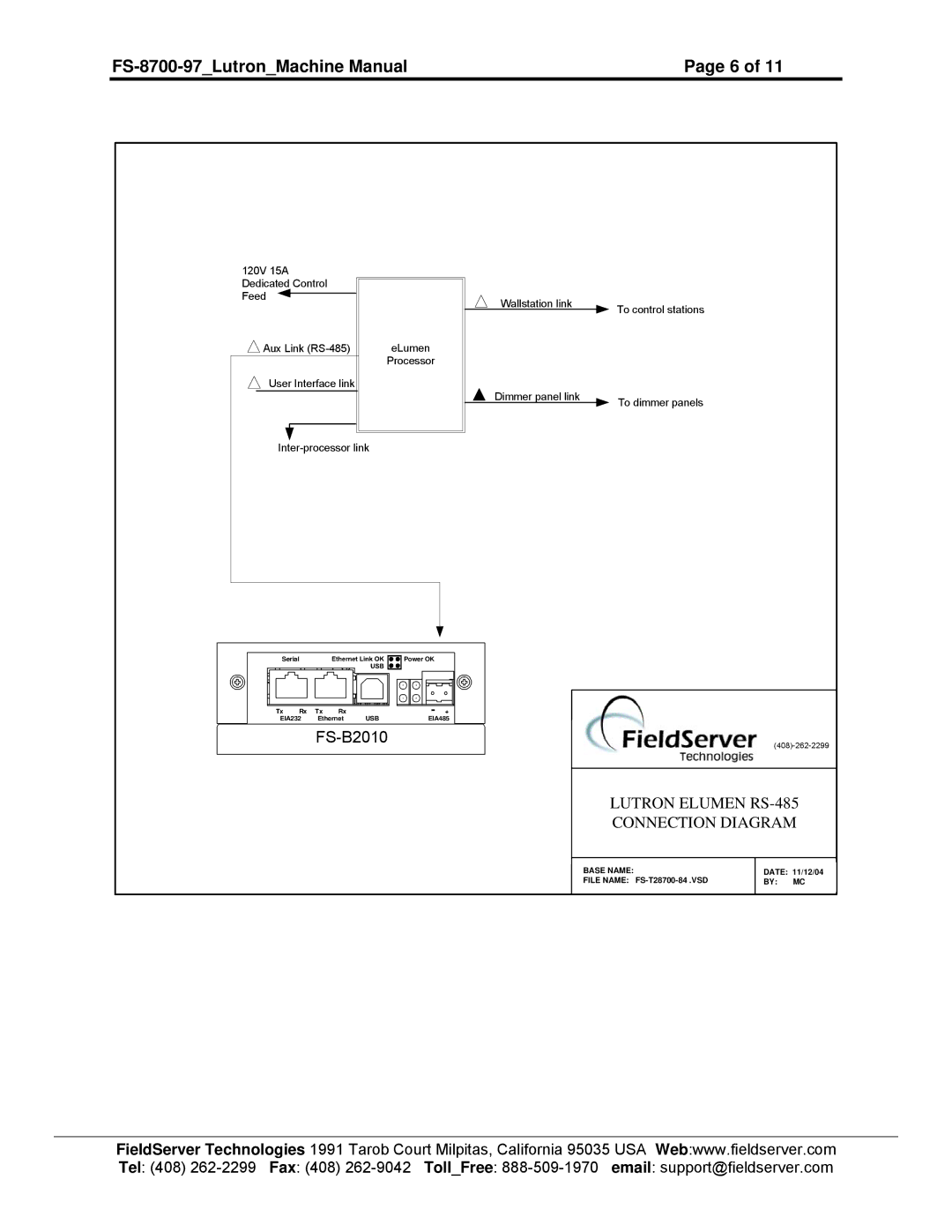 FieldServer instruction manual FS-8700-97LutronMachine Manual 