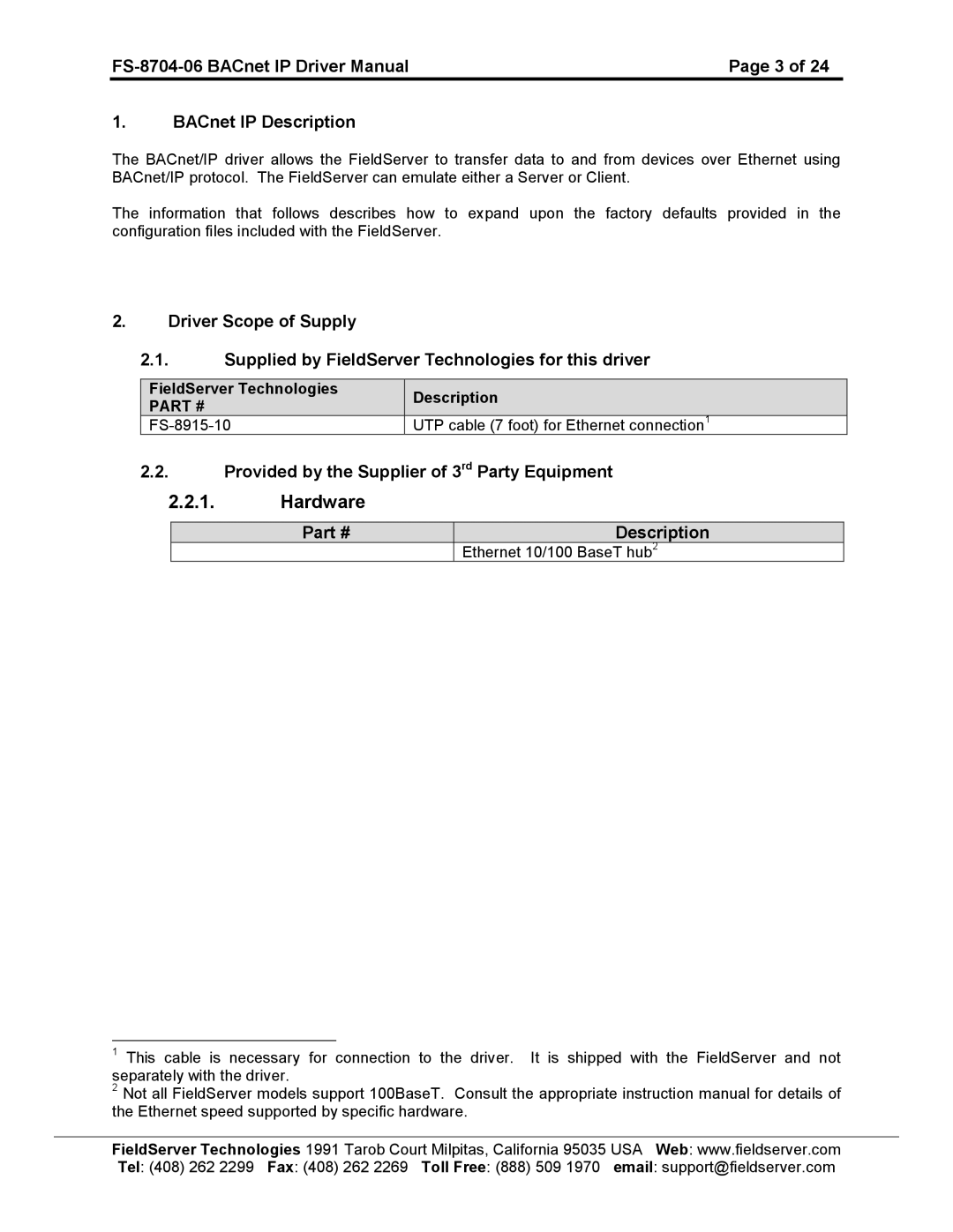 FieldServer instruction manual Hardware, FS-8704-06 BACnet IP Driver Manual BACnet IP Description 