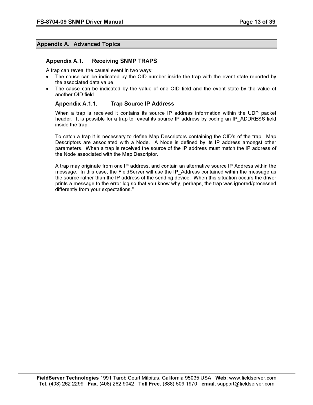 FieldServer FS-8704-09 SNMP instruction manual Appendix A.1.1. Trap Source IP Address 