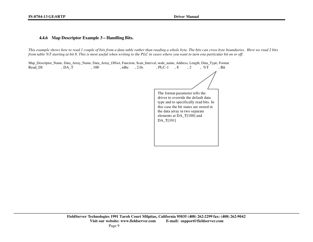 FieldServer FS-8704-13 instruction manual Map Descriptor Example 3 Handling Bits 