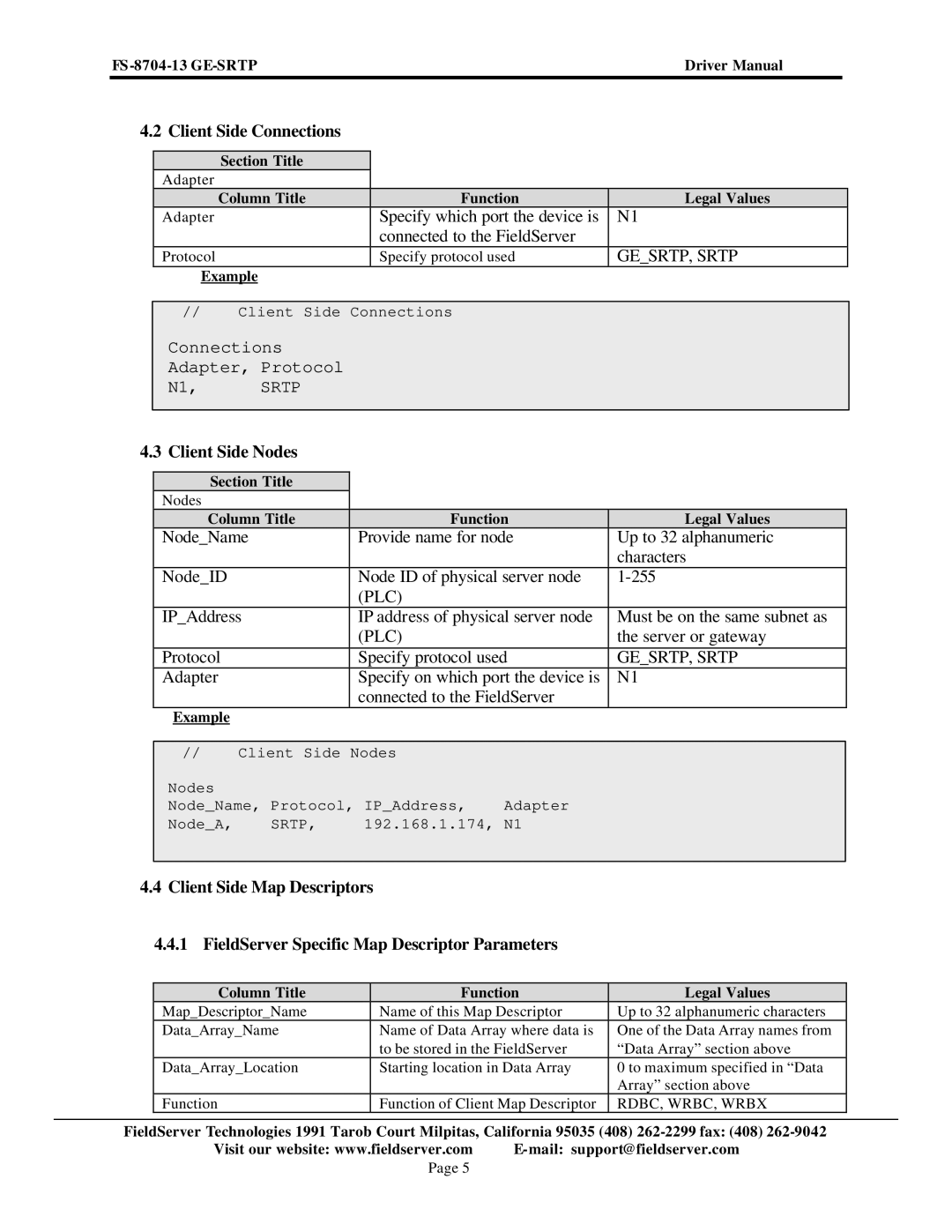 FieldServer FS-8704-13 instruction manual Client Side Connections, Client Side Nodes, RDBC, WRBC, Wrbx 