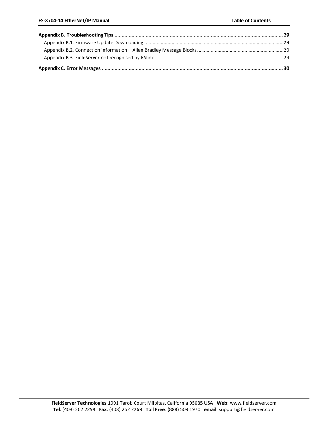 FieldServer FS-8704-14 instruction manual Appendix C. Error Messages 