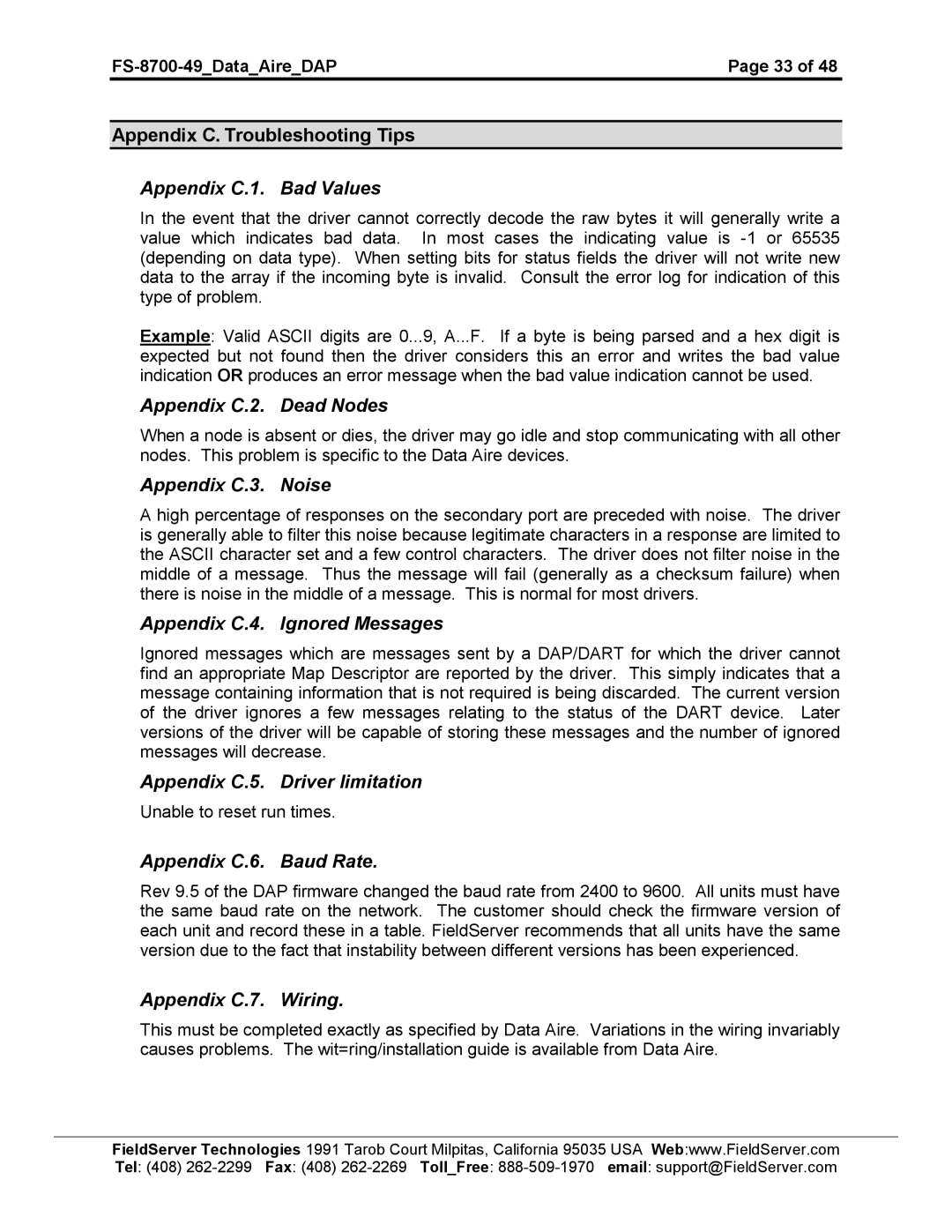 FieldServer FS-8704-49 Appendix C. Troubleshooting Tips Appendix C.1. Bad Values, Appendix C.2. Dead Nodes 