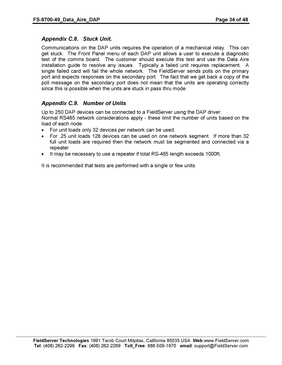 FieldServer FS-8704-49 instruction manual Appendix C.8. Stuck Unit, Appendix C.9. Number of Units 