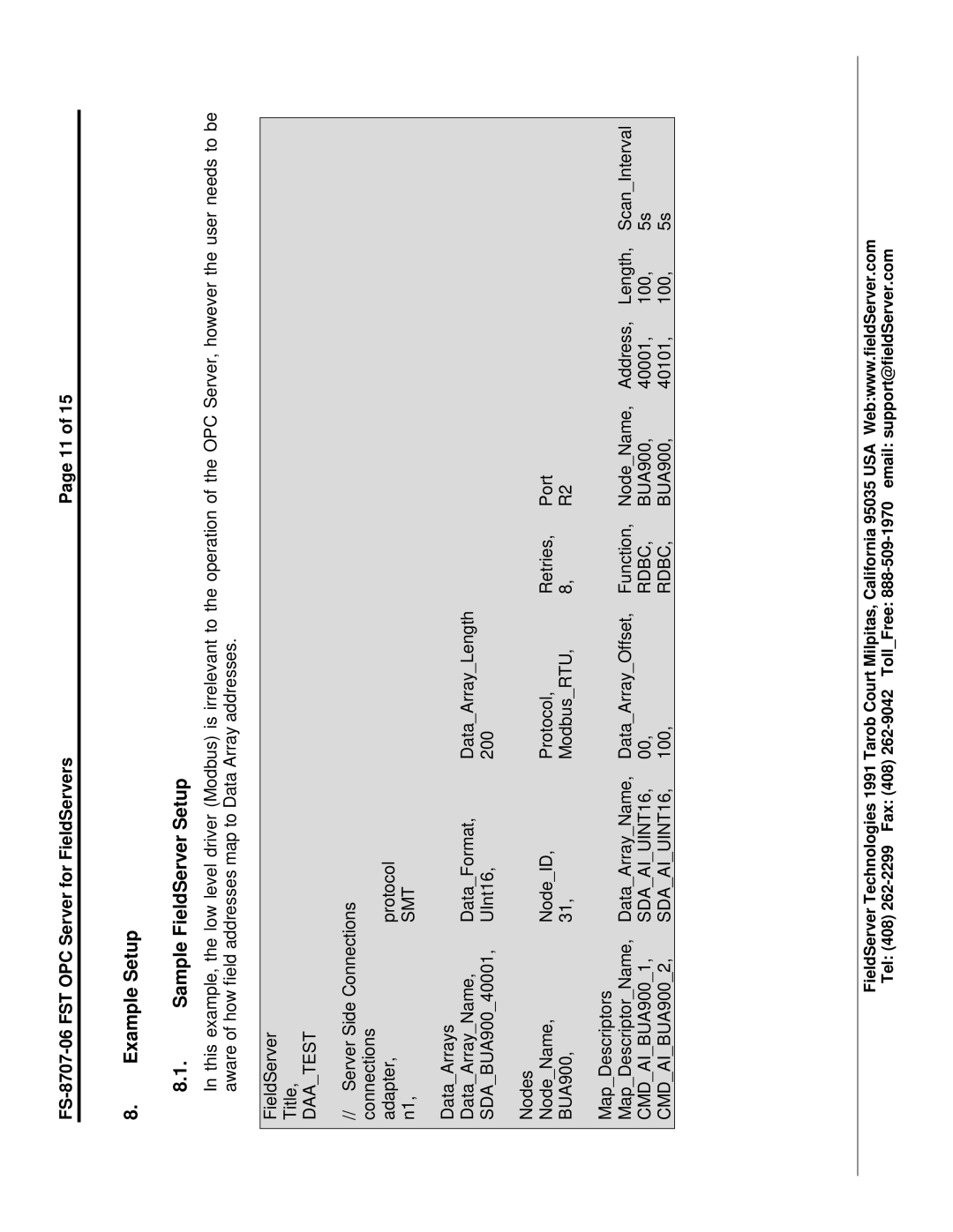 FieldServer FS-8707-06 instruction manual Example Setup Sample FieldServer Setup, Daatest, Smt, SDAAIUINT16 Rdbc 