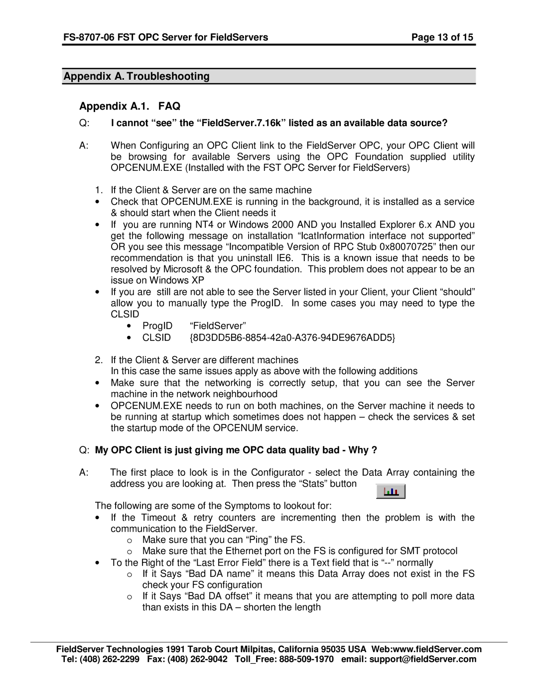 FieldServer FS-8707-06 instruction manual Appendix A. Troubleshooting Appendix A.1. FAQ, Clsid 