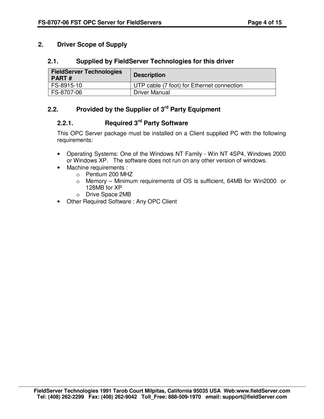 FieldServer FS-8707-06 instruction manual FieldServer Technologies Description 