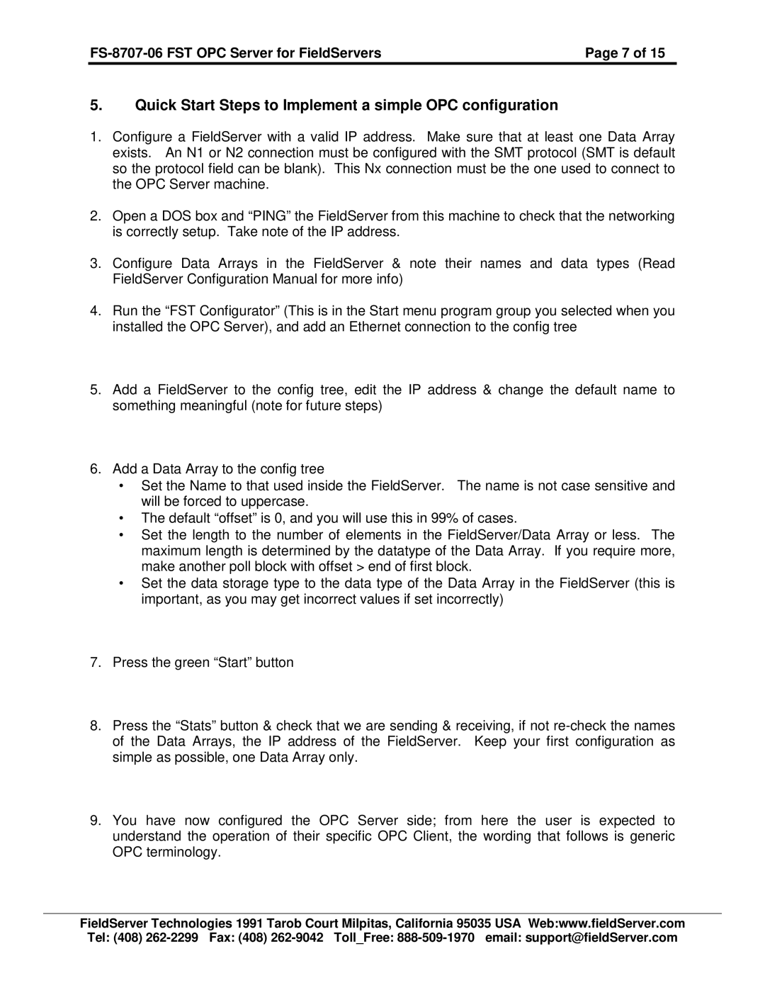 FieldServer FS-8707-06 instruction manual Quick Start Steps to Implement a simple OPC configuration 
