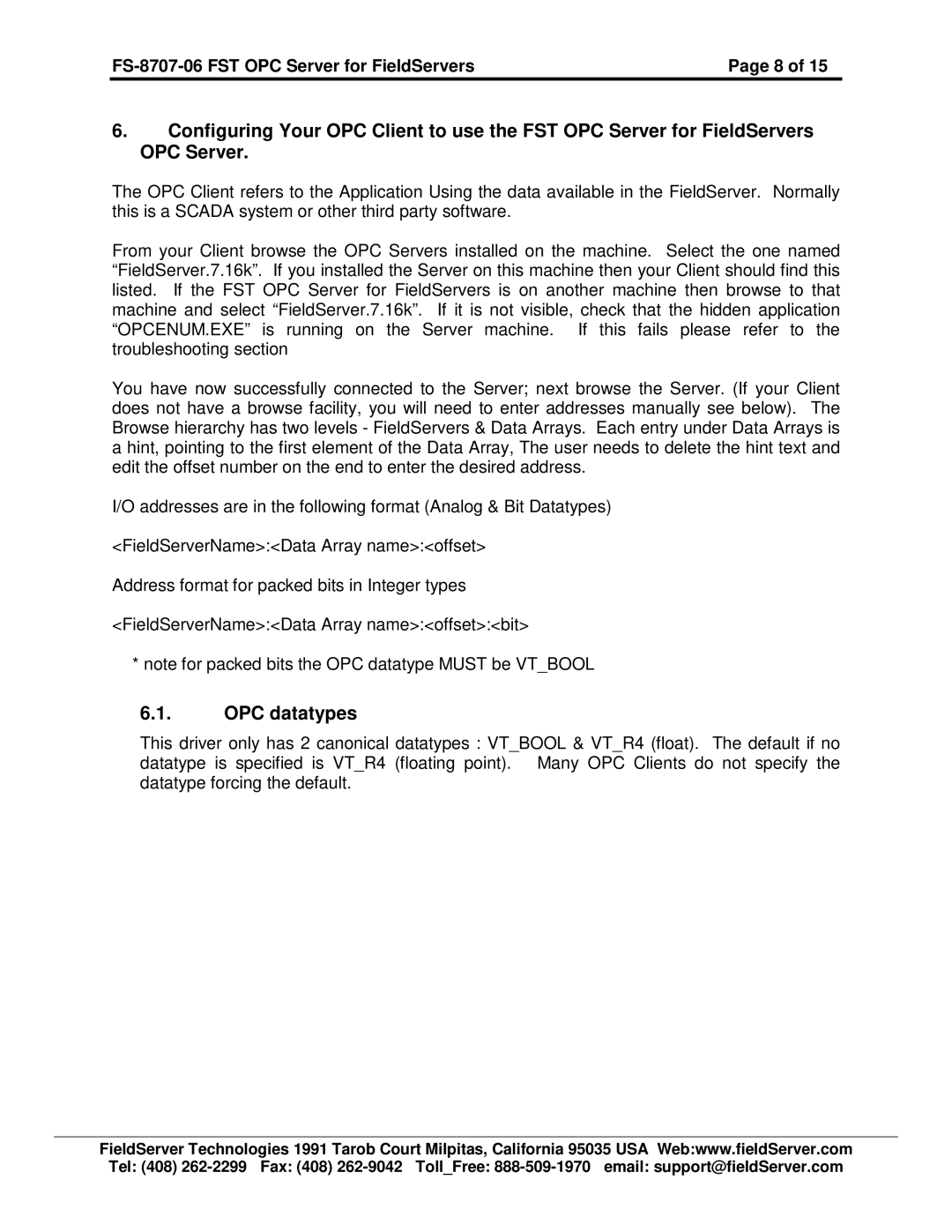 FieldServer FS-8707-06 instruction manual OPC datatypes 