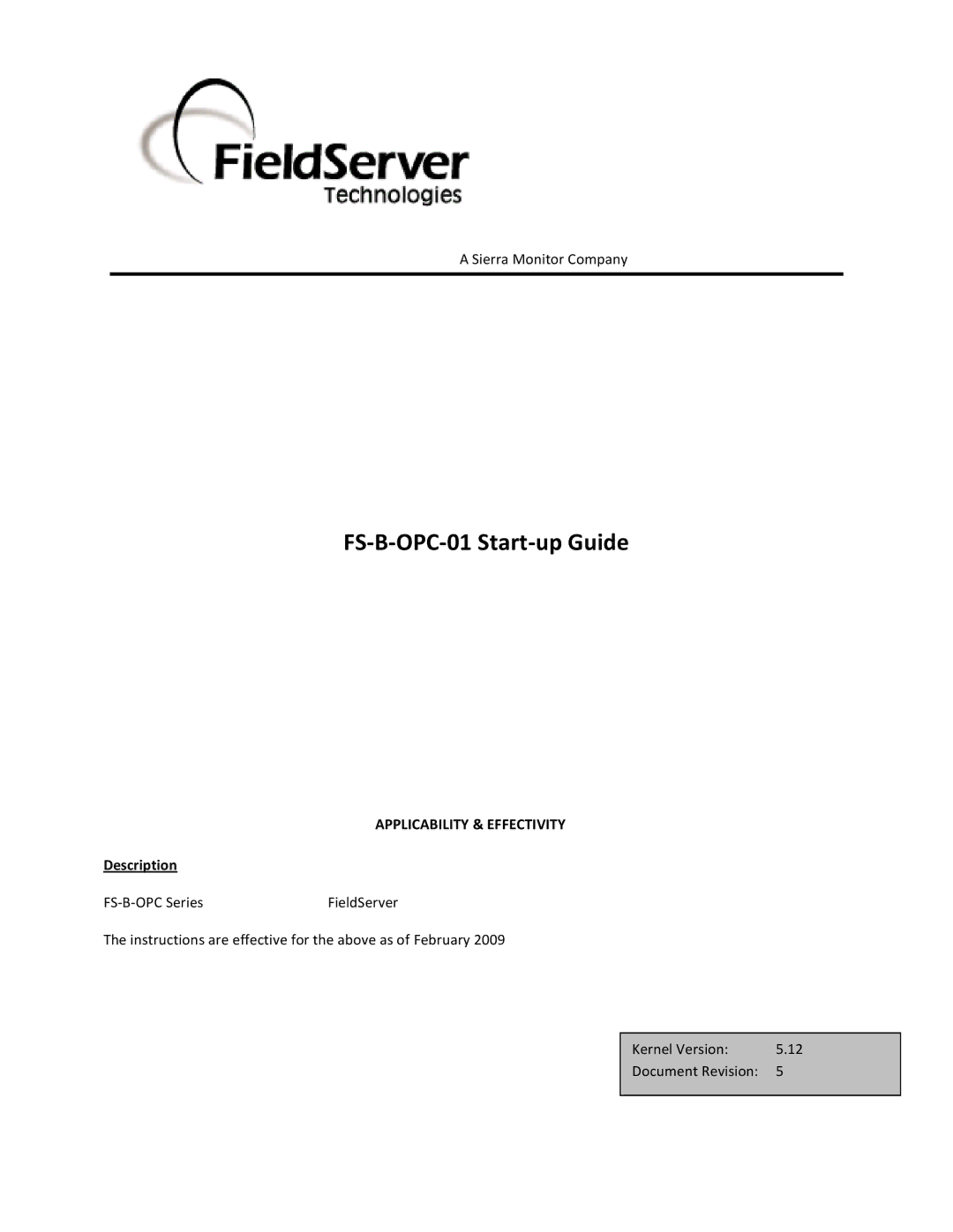 FieldServer manual FS-B-OPC-01 Start-up Guide, Description 