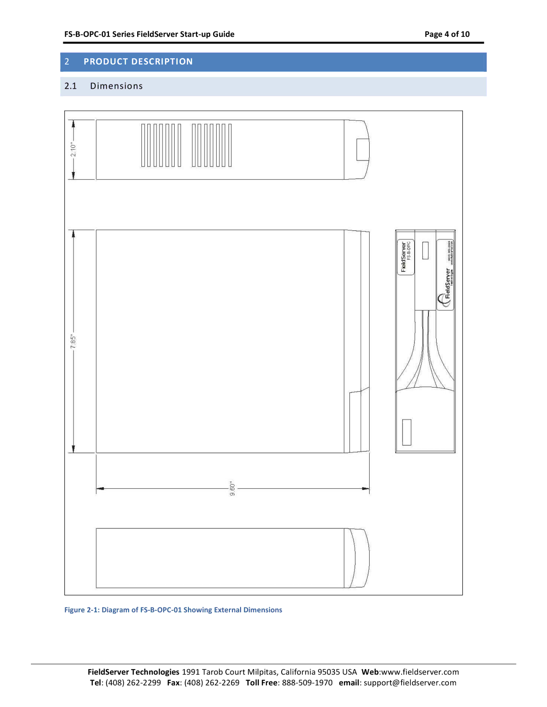 FieldServer FS-B-OPC-01 manual Product Description, Dimensions 