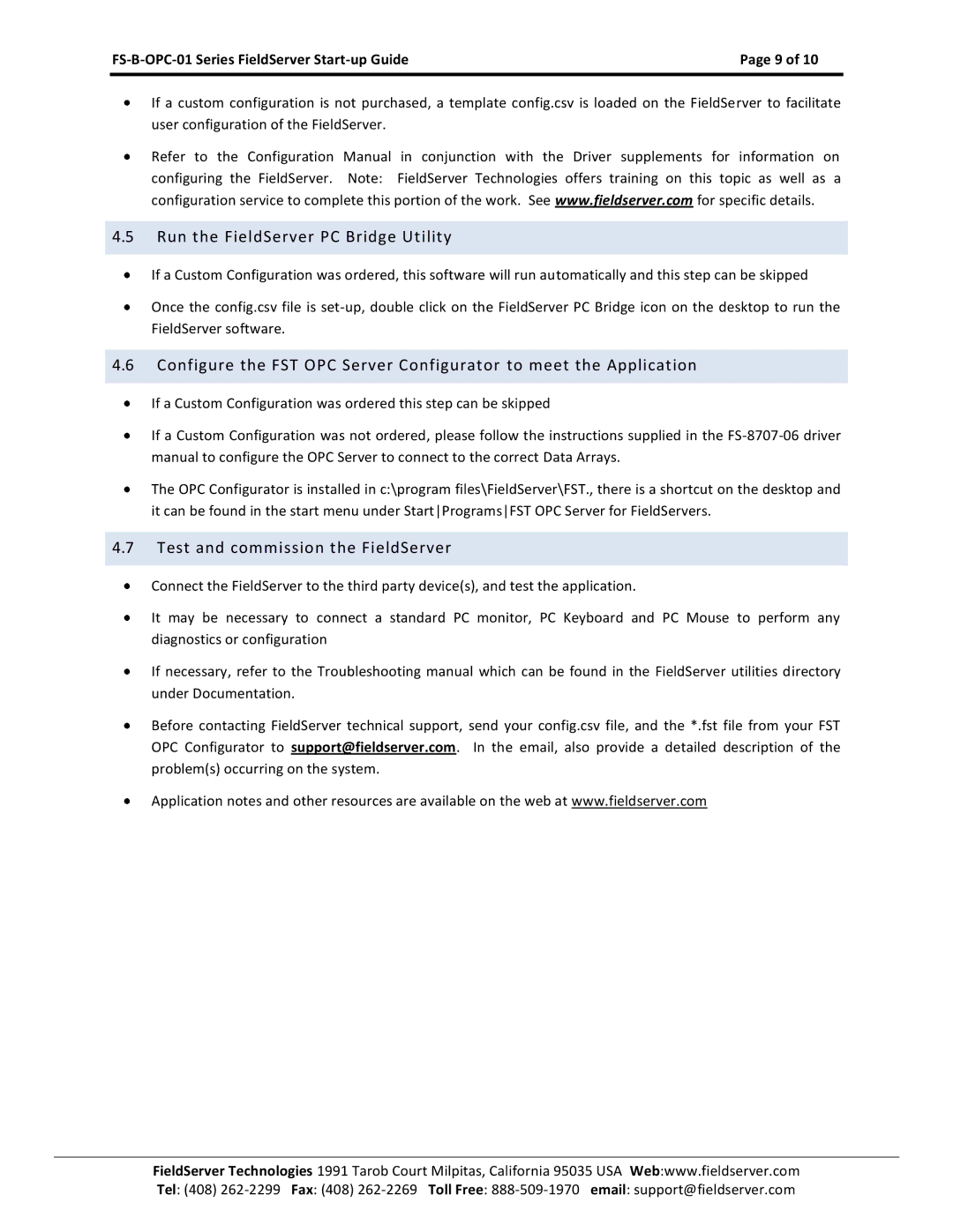 FieldServer FS-B-OPC-01 manual Run the FieldServer PC Bridge Utility, Test and commission the FieldServer 