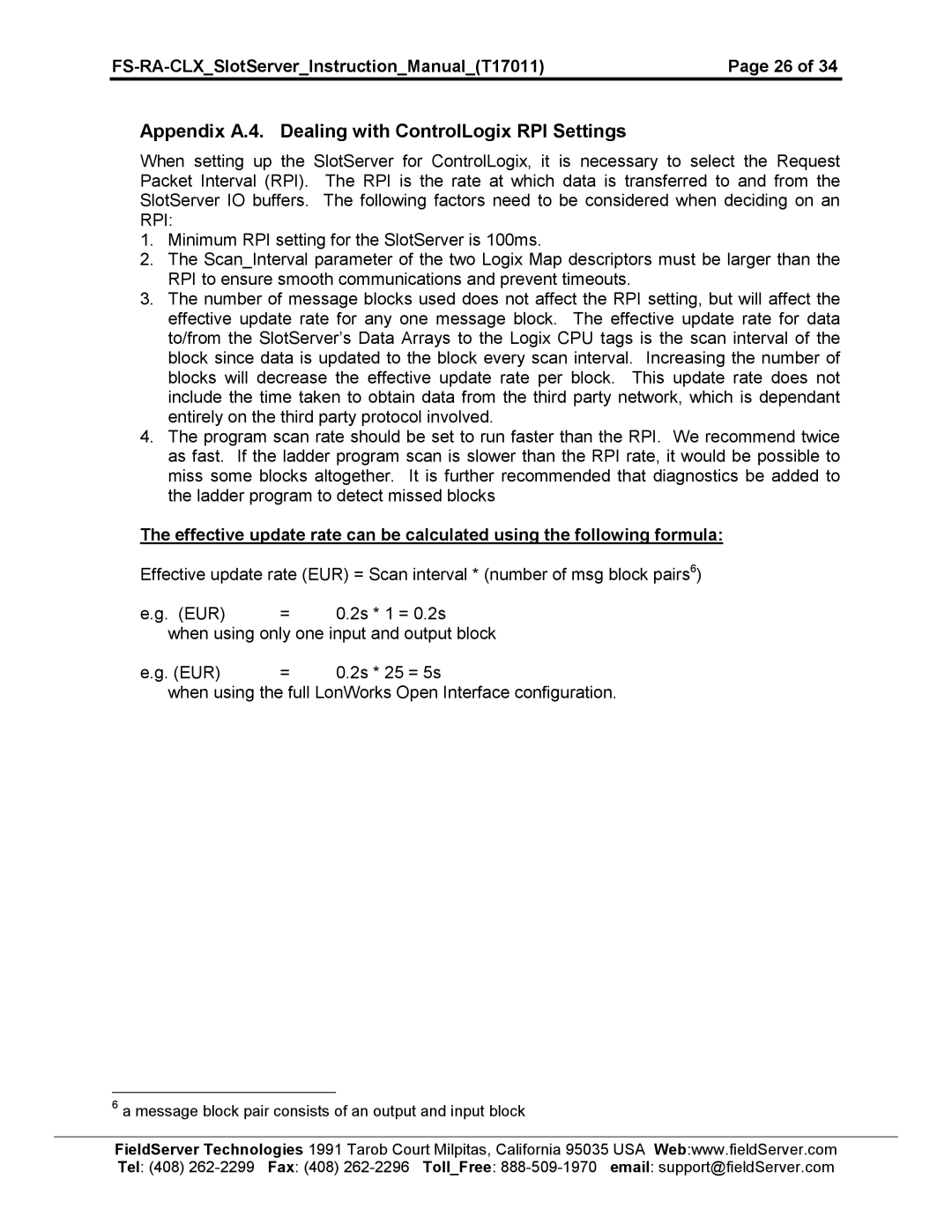 FieldServer FS-RA-CLX-BAS instruction manual Appendix A.4. Dealing with ControlLogix RPI Settings 