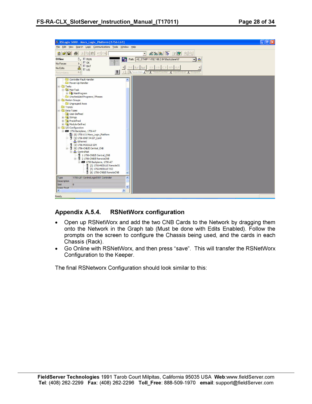 FieldServer FS-RA-CLX-BAS instruction manual Appendix A.5.4. RSNetWorx configuration 