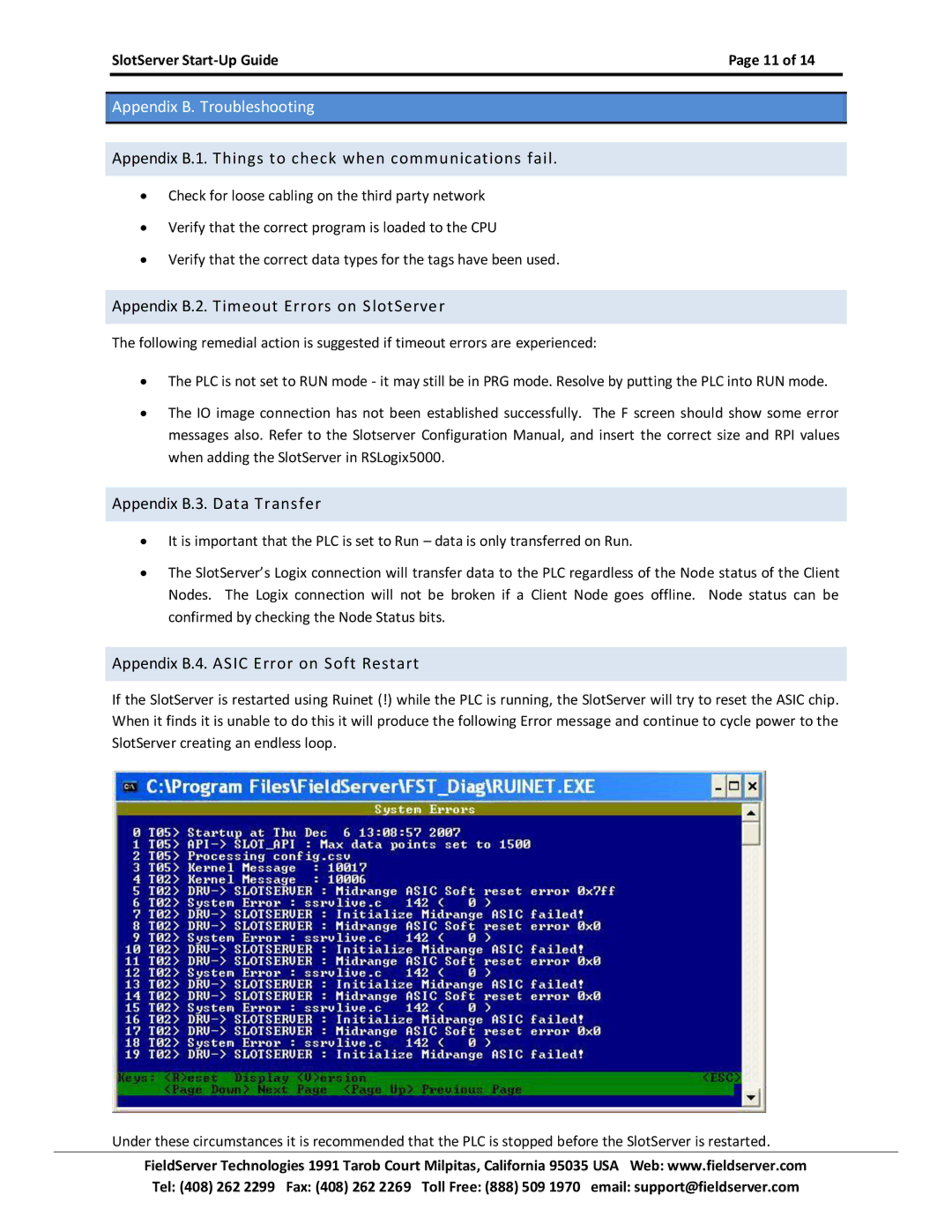 FieldServer FS-RA-CLX-FIR manual Appendix B. Troubleshooting, Appendix B.1. Things to check when communications fail 