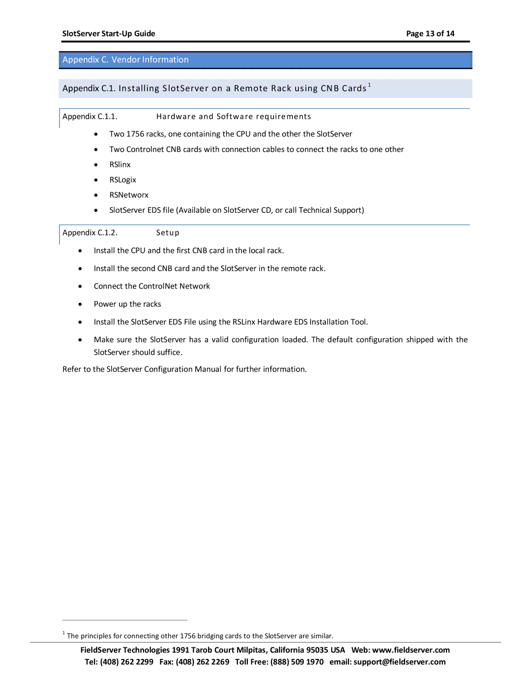 FieldServer FS-RA-CLX-FIR, FS-RA-CLX-PRO manual Appendix C. Vendor Information 