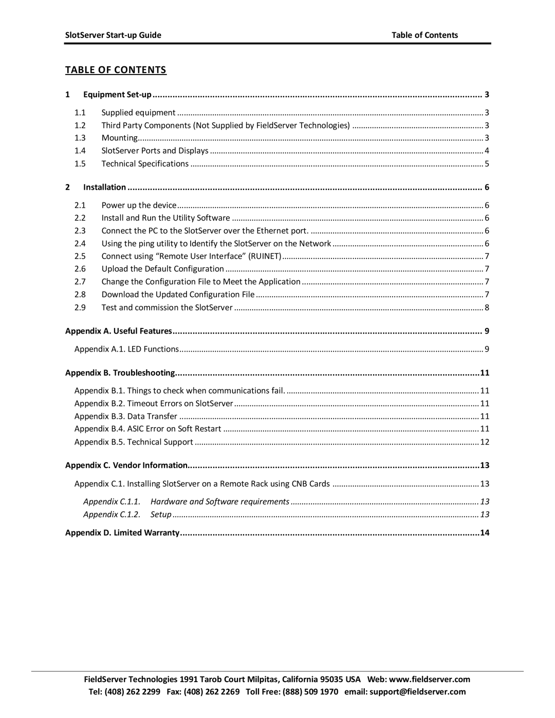 FieldServer FS-RA-CLX-PRO, FS-RA-CLX-FIR manual Table of Contents 