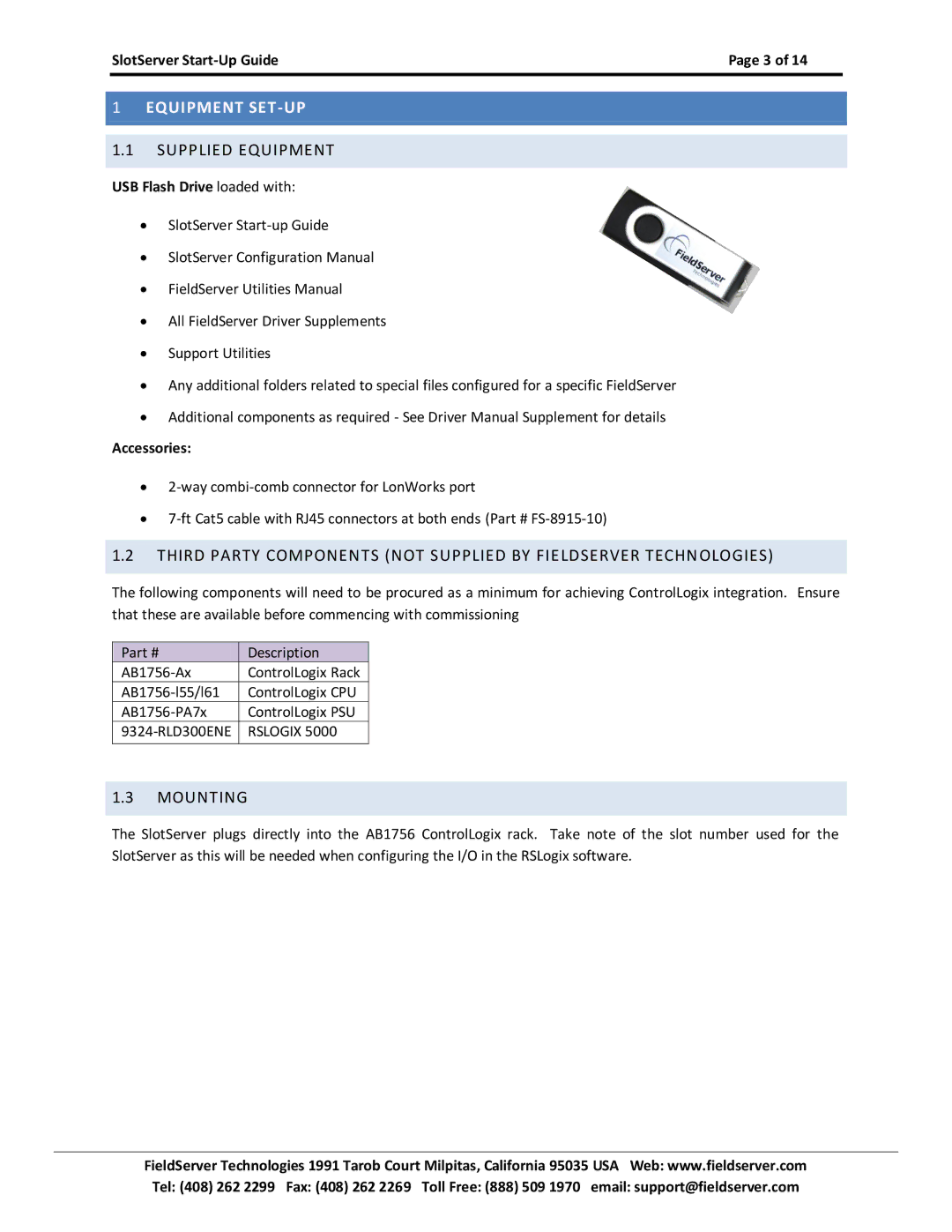 FieldServer FS-RA-CLX-FIR, FS-RA-CLX-PRO manual Supplied Equipment, Mounting 