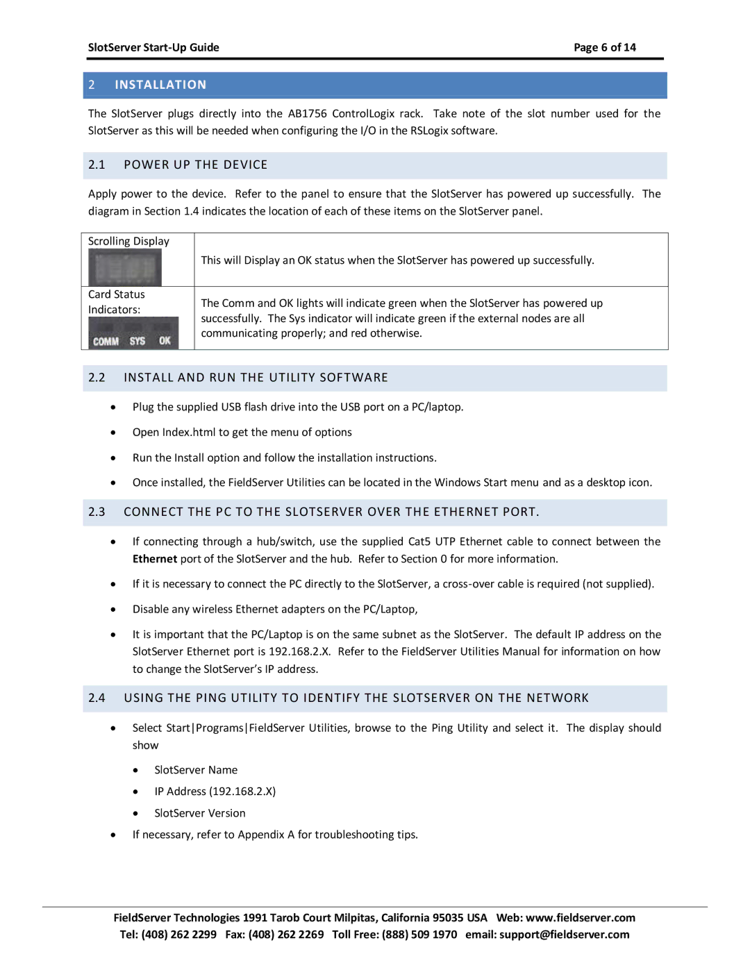 FieldServer FS-RA-CLX-PRO, FS-RA-CLX-FIR manual Power UP the Device, Install and RUN the Utility Software 