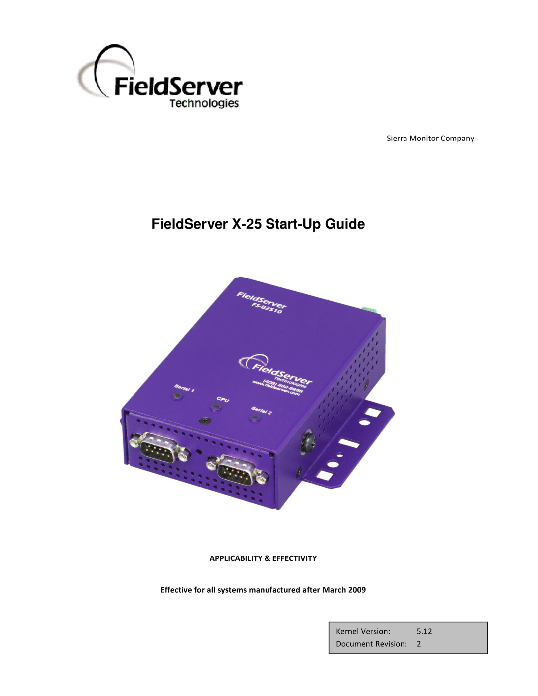 FieldServer manual FieldServer X-25 Start-Up Guide 